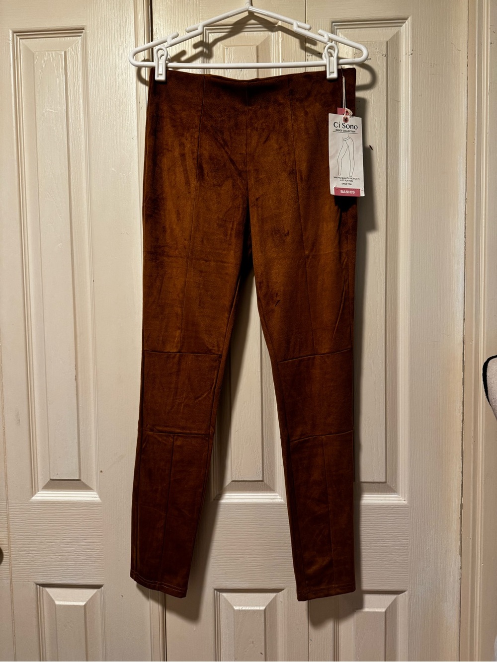 Ci Sono Faux Suede Leggings in Cognac